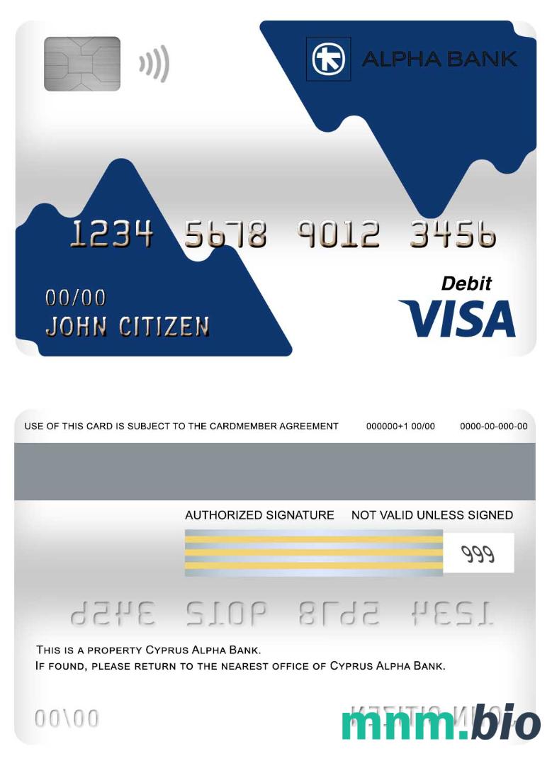 Cyprus Alpha bank visa debet karta przykład w formacie PSD